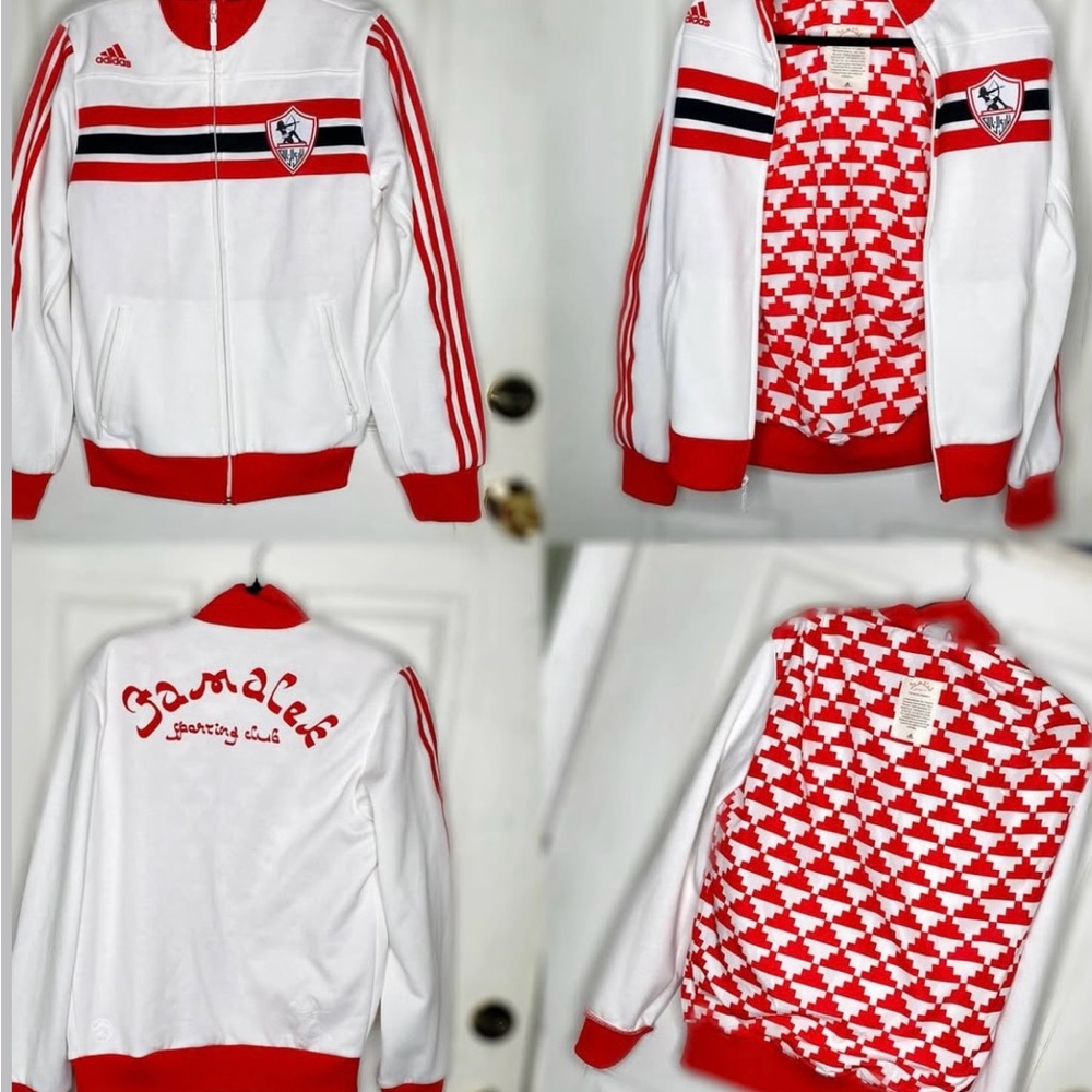 RARE - Adidas White and Red Varsity Jacket with Retro Stripes